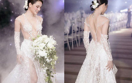Mê váy cưới hở bạo, Phương Trinh Jolie lộ vùng kém duyên